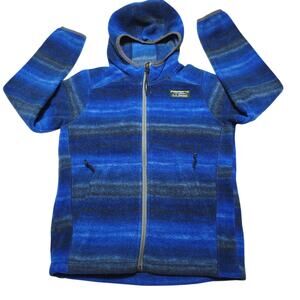 LL Bean Fleece Hoodie Jacket Kids Boys Small 8 Blue Stripe Full Zip Outdoor